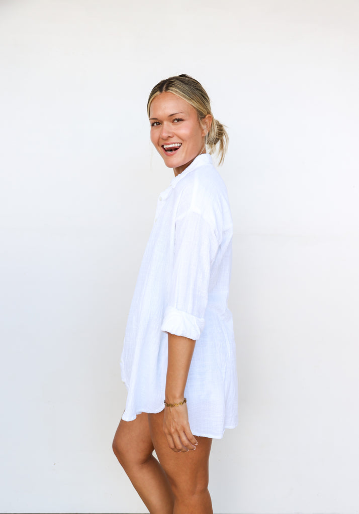 Pon Pon Kinda Biz Button Up Shirt in Foam