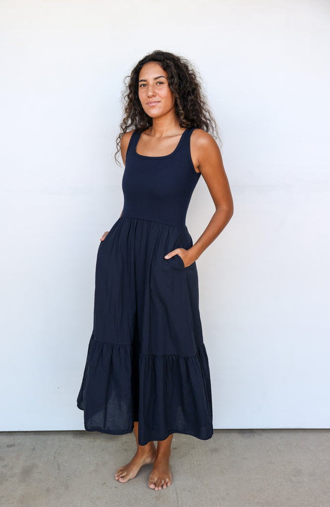 Sundry Mixed Media Dress in Deep Navy