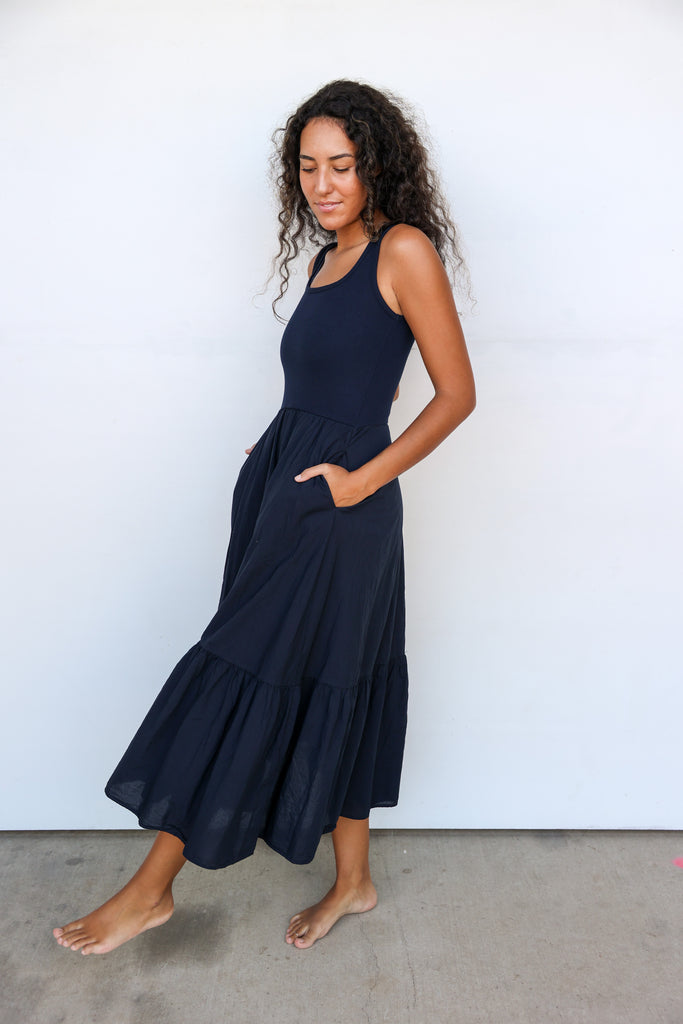Sundry Mixed Media Dress in Deep Navy