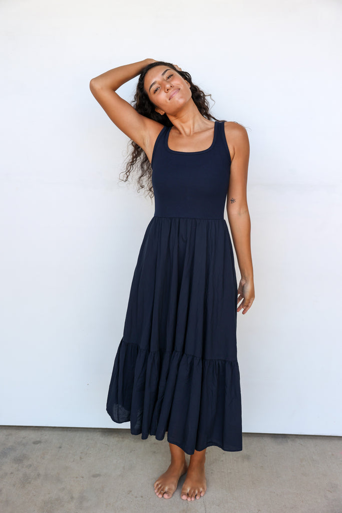 Sundry Mixed Media Dress in Deep Navy