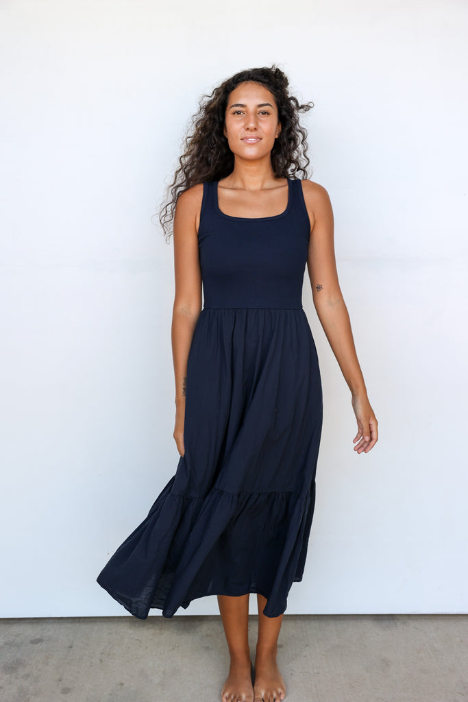 Sundry Mixed Media Dress in Deep Navy