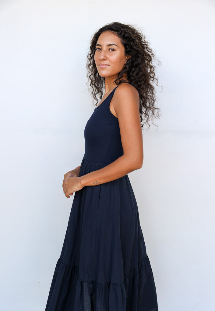 Sundry Mixed Media Dress in Deep Navy