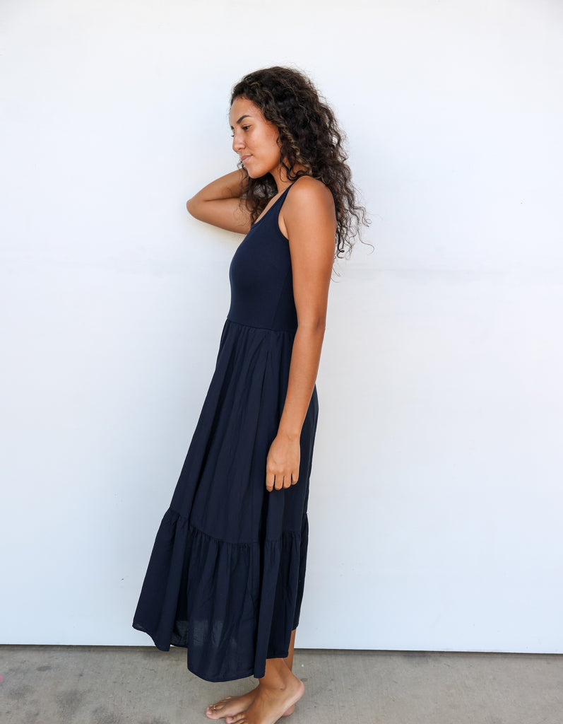 Sundry Mixed Media Dress in Deep Navy