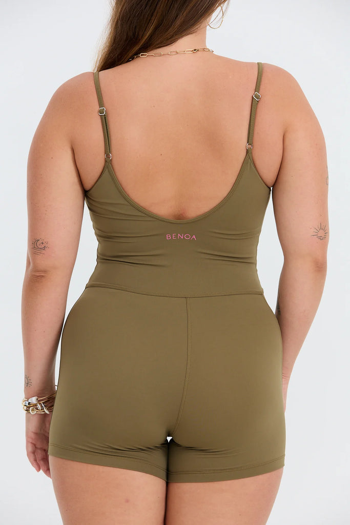 Benoa 3” Active Romper in Khaki