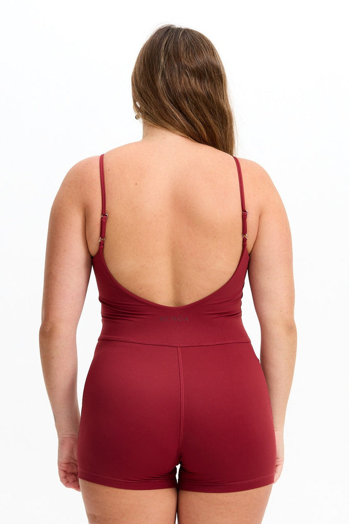 Benoa Active V Neck Romper in Cherry