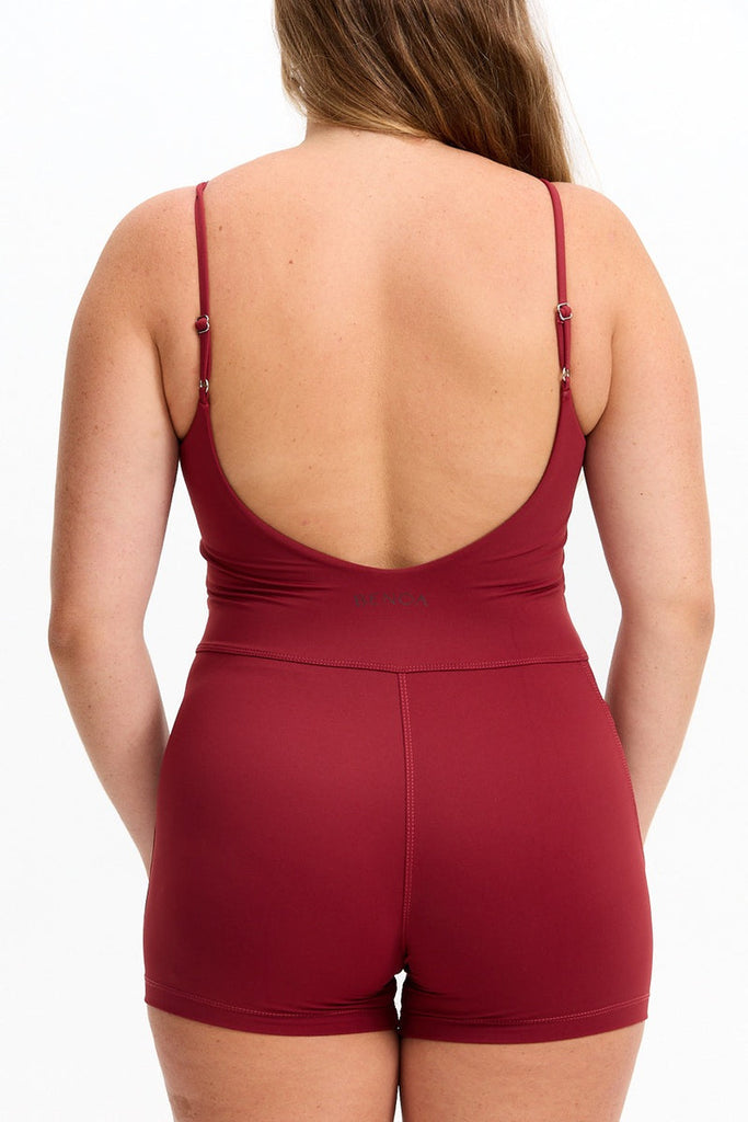 Benoa Active V Neck Romper in Cherry