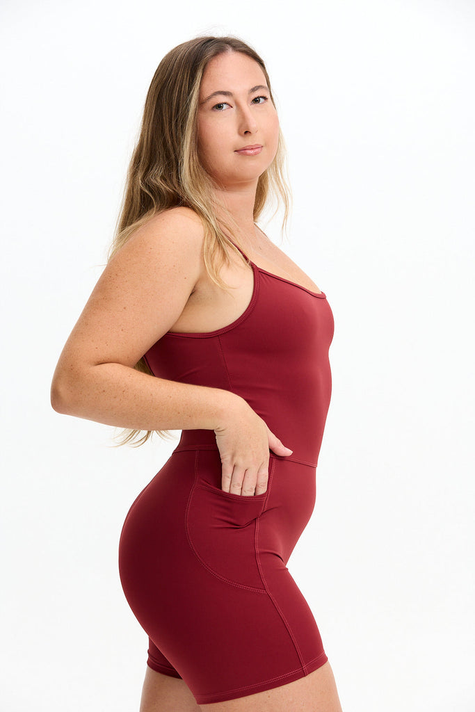 Benoa Active Romper 5" in Cherry