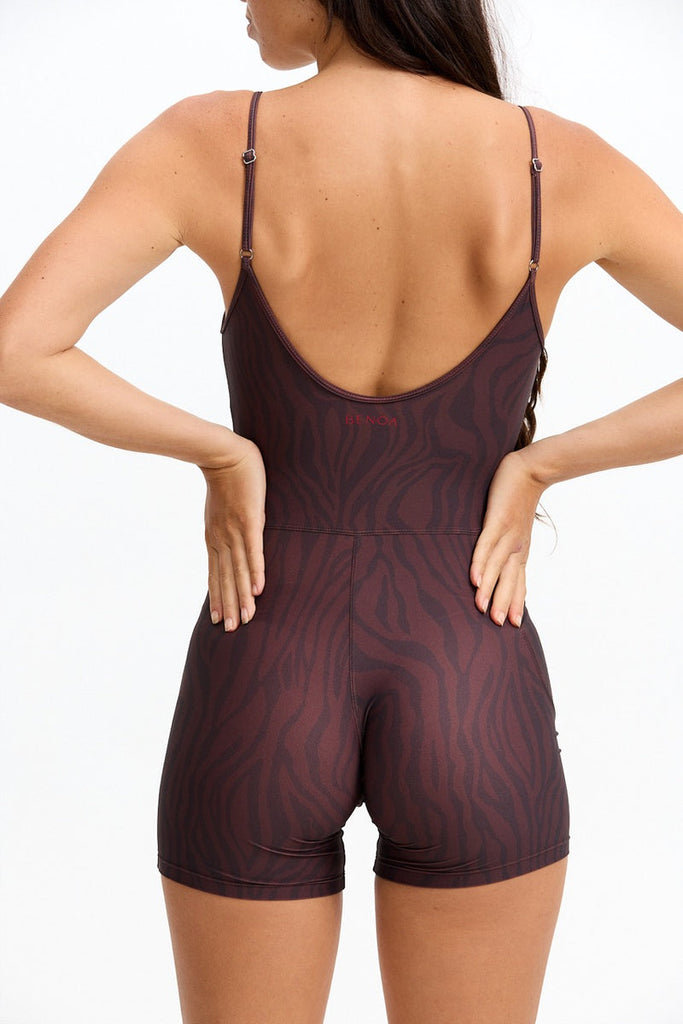 Benoa Active Romper 5" in Chocolate Zebra