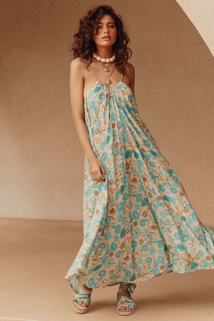 Spell Goldie Strappy Maxi Dress in Lagoon