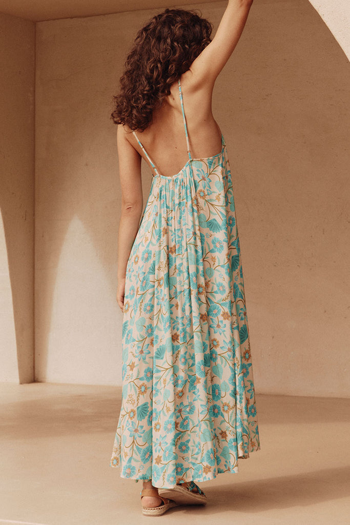 Spell Goldie Strappy Maxi Dress in Lagoon