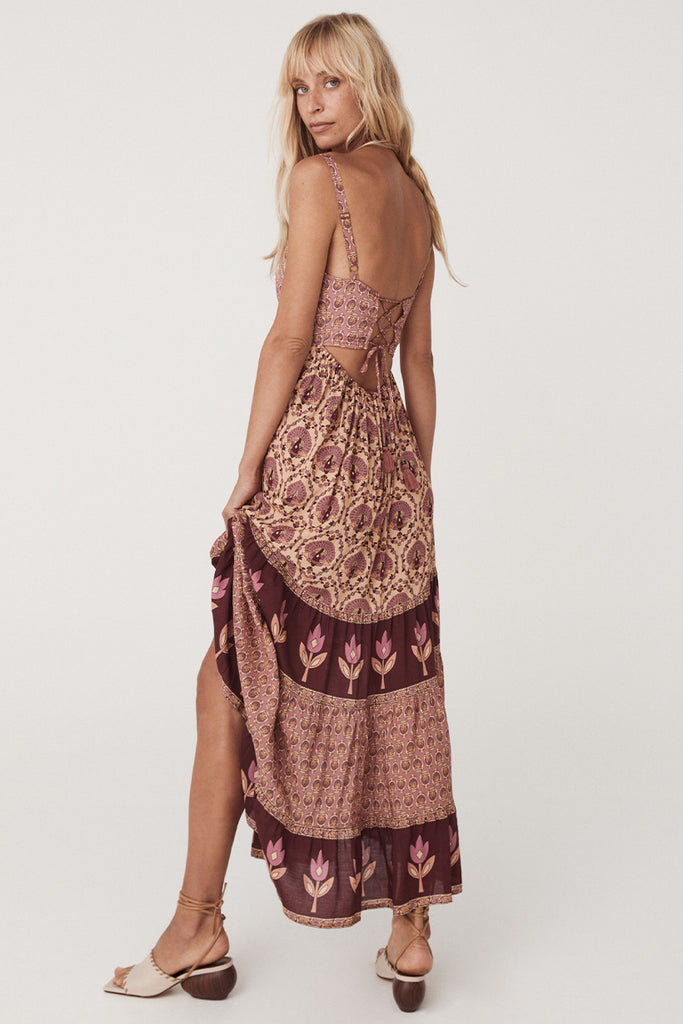 Spell Château Quilted Strappy Maxi Dress in Grape