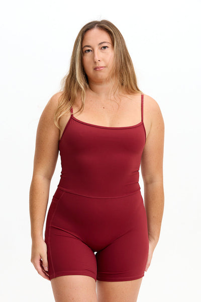 Benoa Active Romper 5" in Cherry