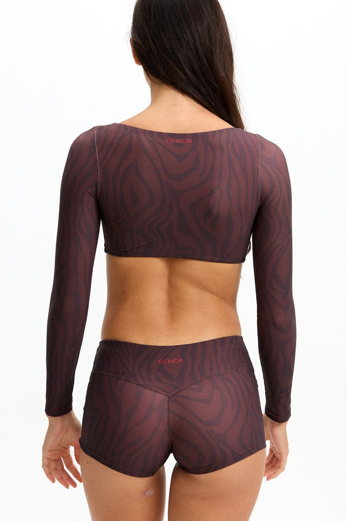 Benoa Active Long Sleeve Crop Top in Chocolate Zebra