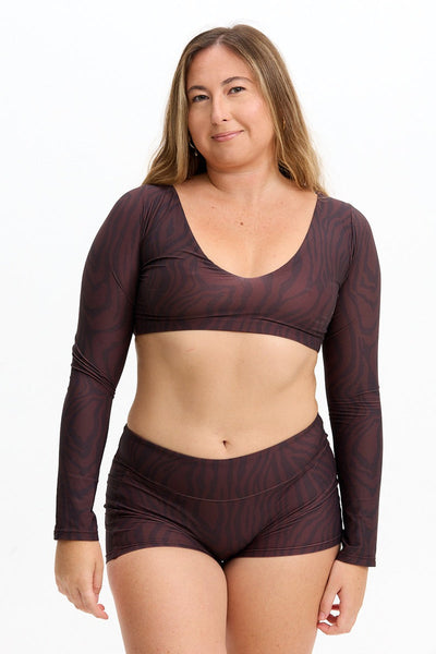 Benoa Active Long Sleeve Crop Top in Chocolate Zebra