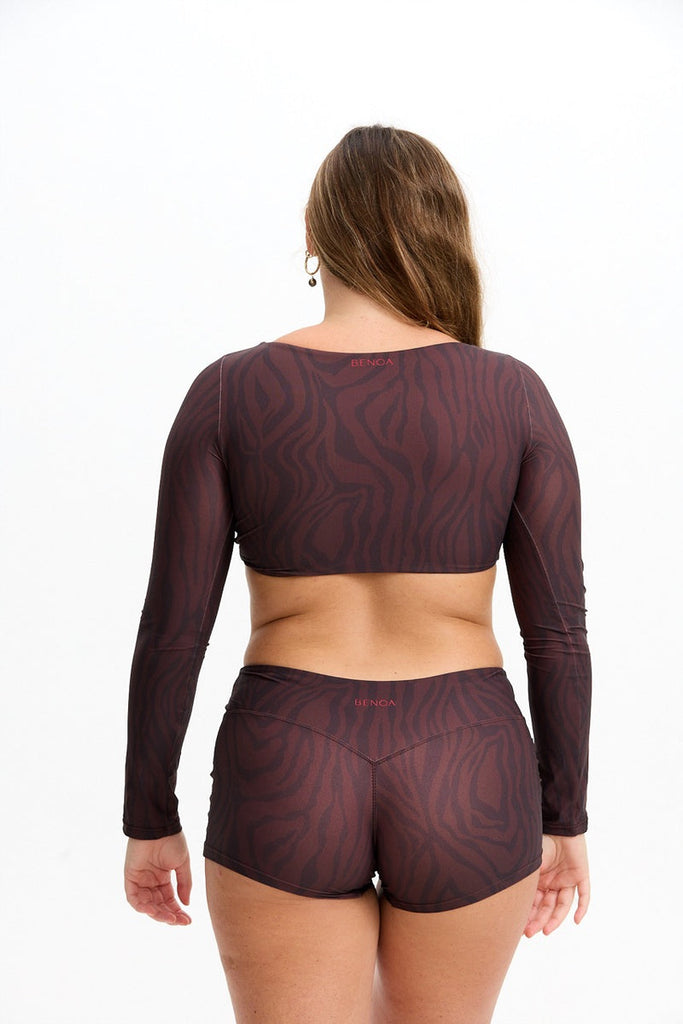 Benoa Active Long Sleeve Crop Top in Chocolate Zebra