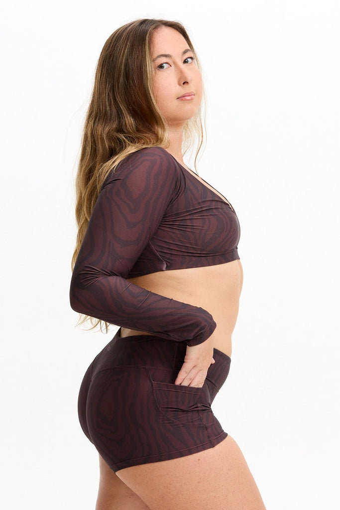 Benoa Active Long Sleeve Crop Top in Chocolate Zebra