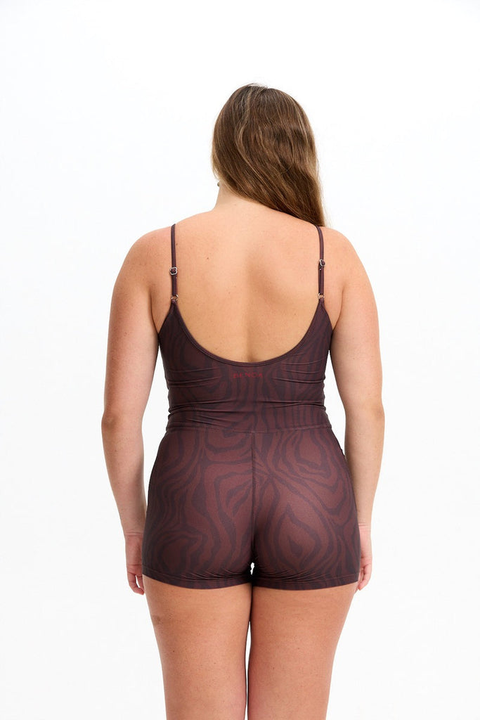 Benoa Active Romper 3" in Chocolate Zebra
