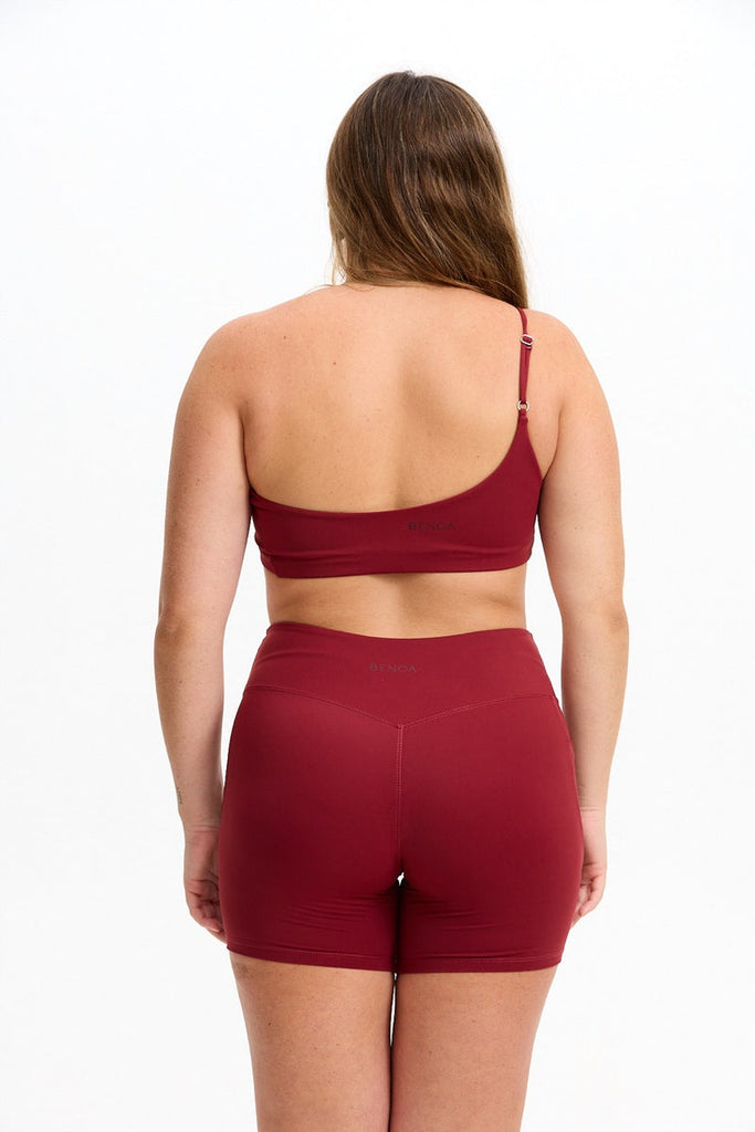 Benoa One Shoulder Sports Bra in Cherry