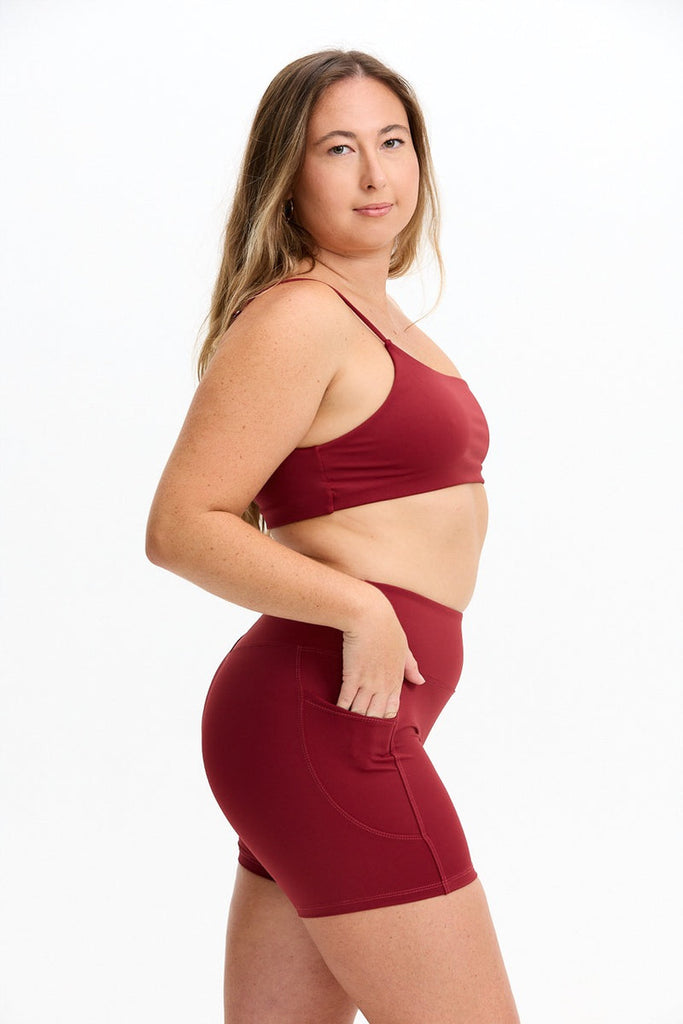 Benoa One Shoulder Sports Bra in Cherry