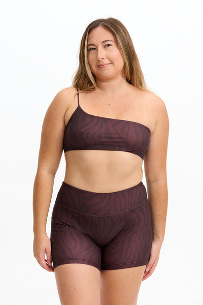 Benoa One Shoulder Sports Bra in Chocolate Zebra