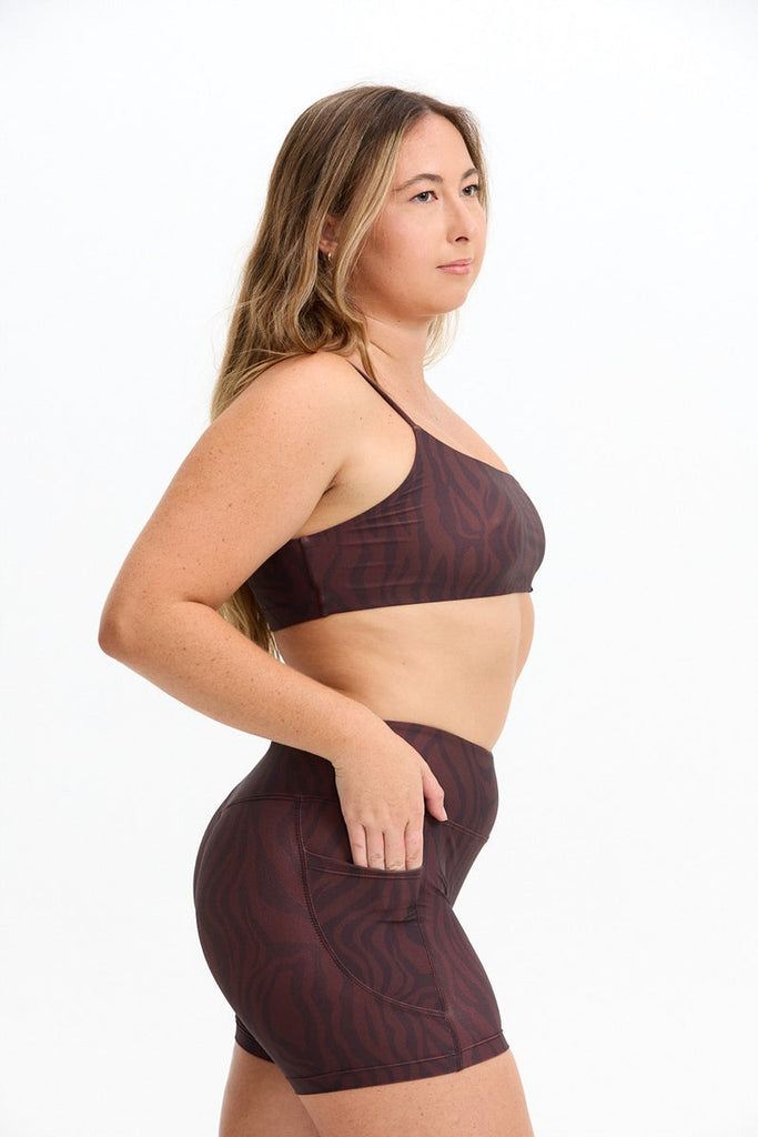 Benoa One Shoulder Sports Bra in Chocolate Zebra