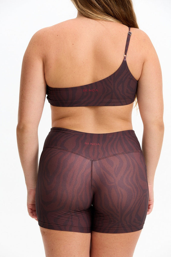 Benoa One Shoulder Sports Bra in Chocolate Zebra