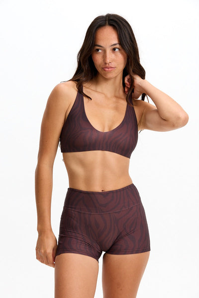 Benoa Active 2.5" Booty Shorts in Chocolate Zebra
