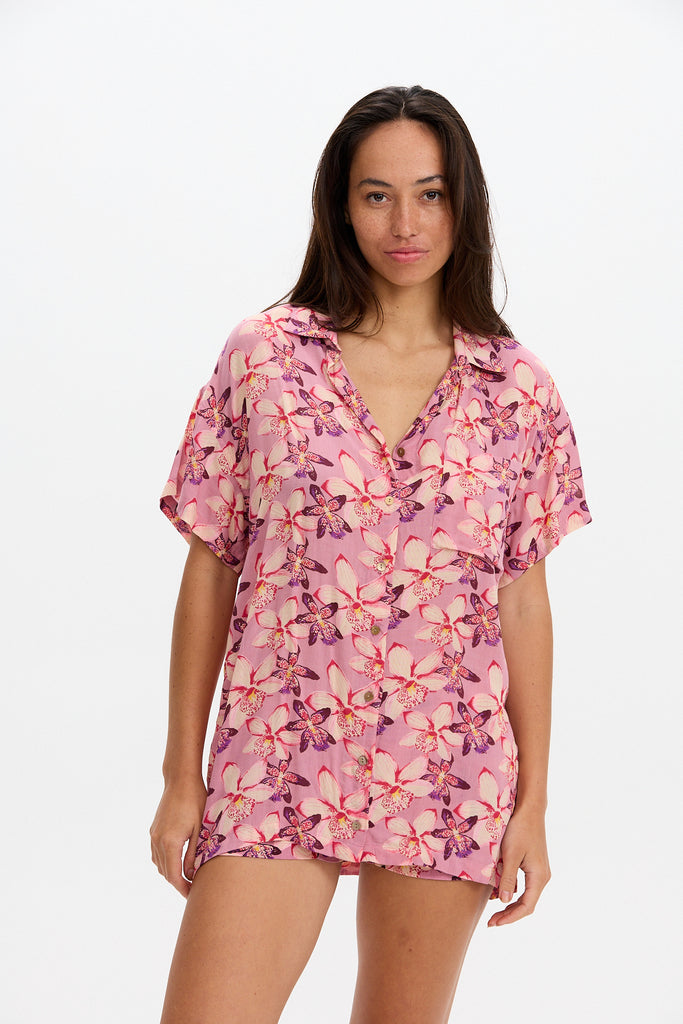 Benoa Aloha Shirt Dress in Bloom