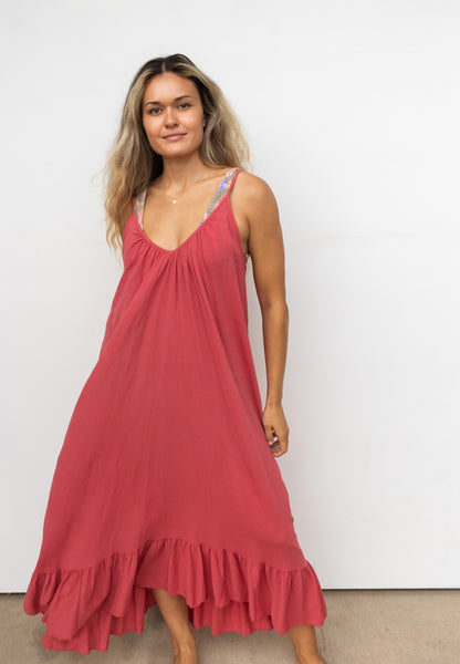 9 Seed Paloma Cotton Maxi Dress in Guava